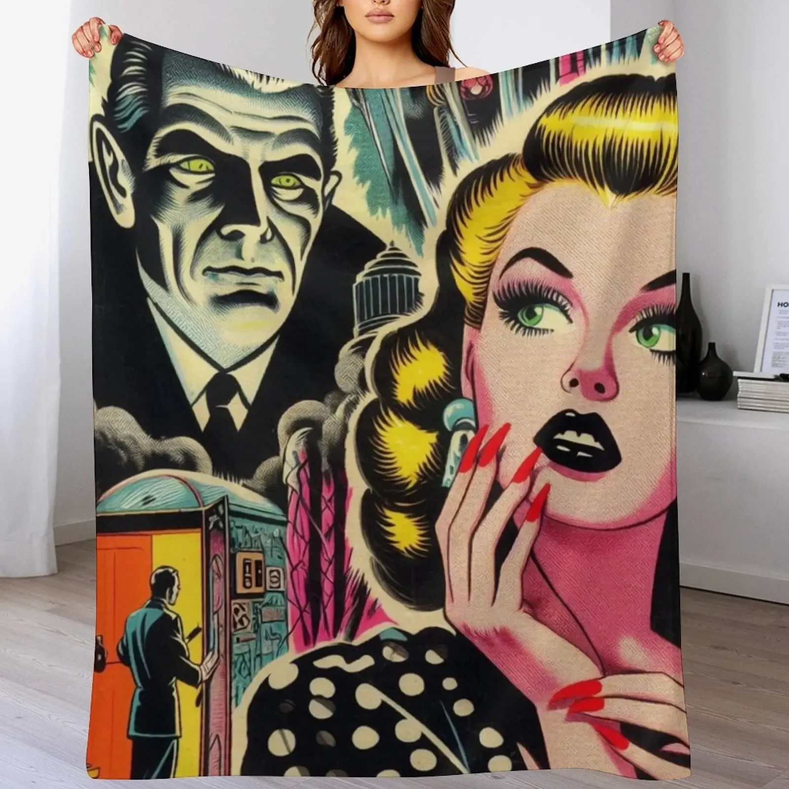 Vintage Horror Pulp Throw Blanket Fade Resistant Durable Throw Blanket