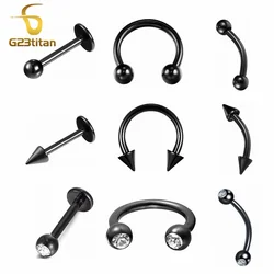 16G Black Labret Curved Barbell Bananabell Horseshoe Segment Ring Hypoallergenic Titanium Body Piercing Accessory Gothic Jewelry