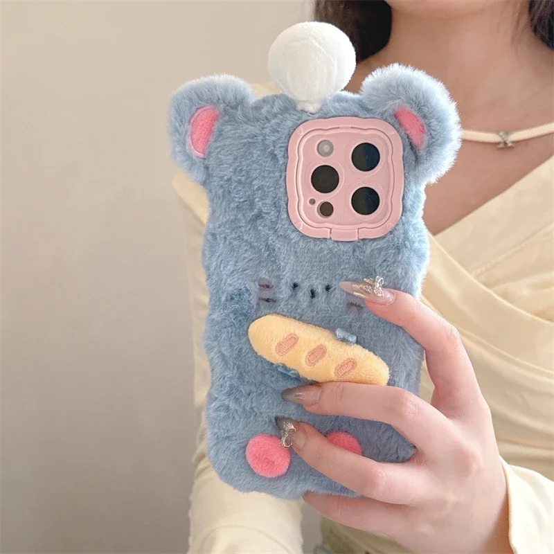 Plush Hair Fluff Toy Soft Phone Case Cat Cartoon For iPhone 16 15 14 13 Pro Max 14 Plus 15 Plus Cute Women's Fashion Back Cover