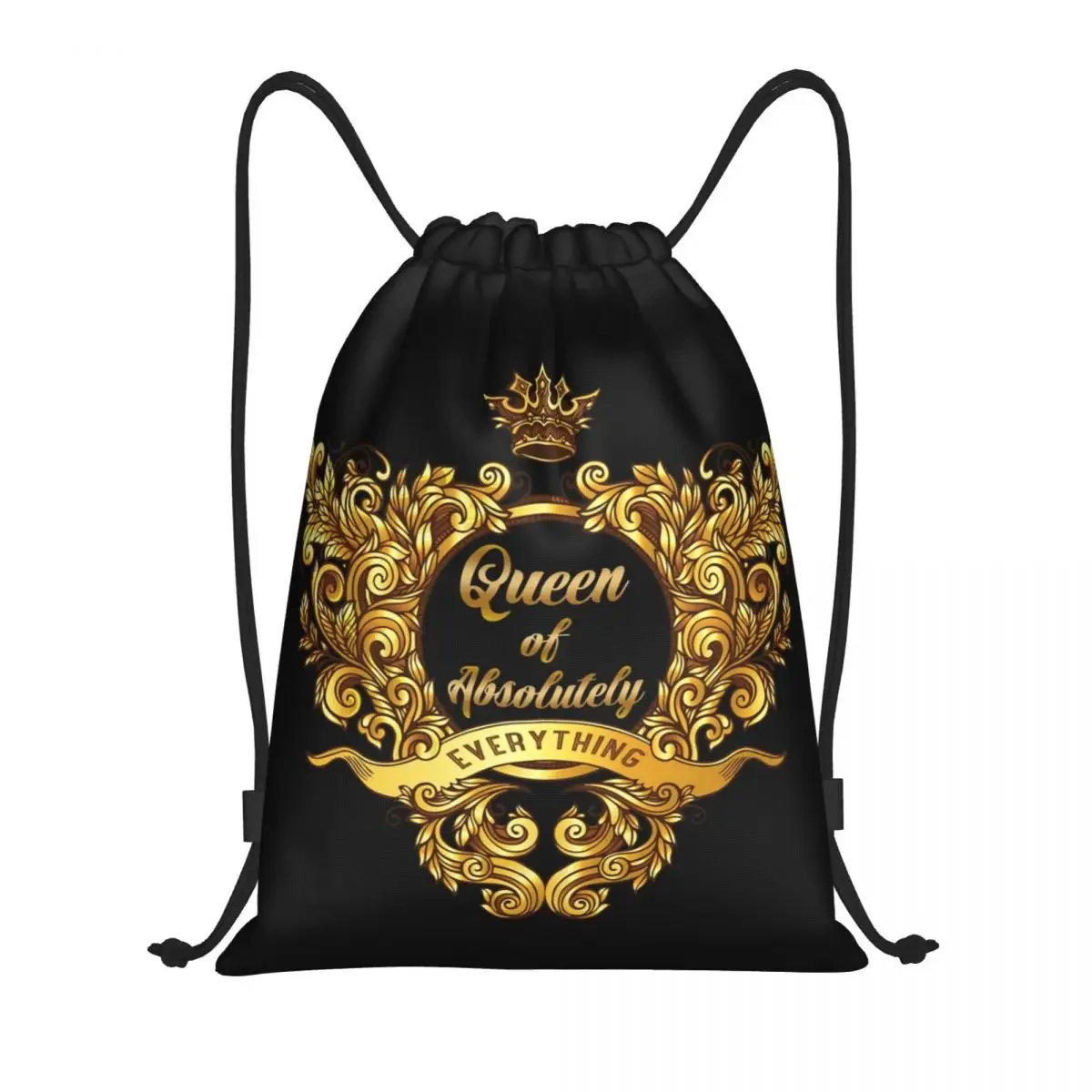 

Queen Of Absolutely Everything Gold Baroque Drawstring Backpack Women Men Gym Sport Sackpack Portable Shopping Bag Sack