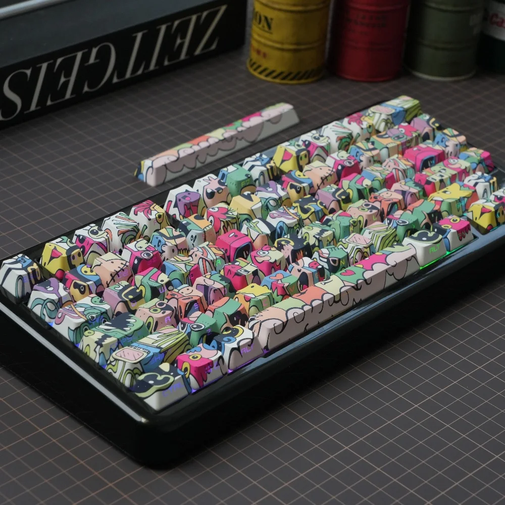 Graffiti Dopamine Style Keycap Set Custom OEM Profile PBT Translucent Artisan Key Cap for Mechanical Keyboard Game Accessories