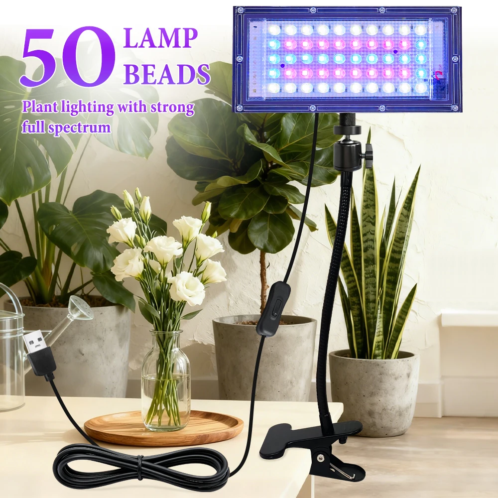 

Plant Grow Light with 50 LEDs USB Powered Clip-on Lamp Adjustable Gooseneck for Home Gardening Balcony Potted Plants Greenhouse