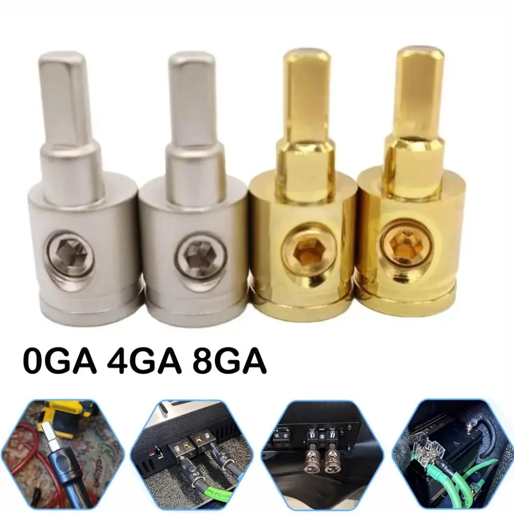 Neuer Reinkupfer Auto-Audio-Steckverbinder 0GA 4GA 8GA Gold Silber Audio-Verstärker-Eingangsadapter Kabelreduzierer