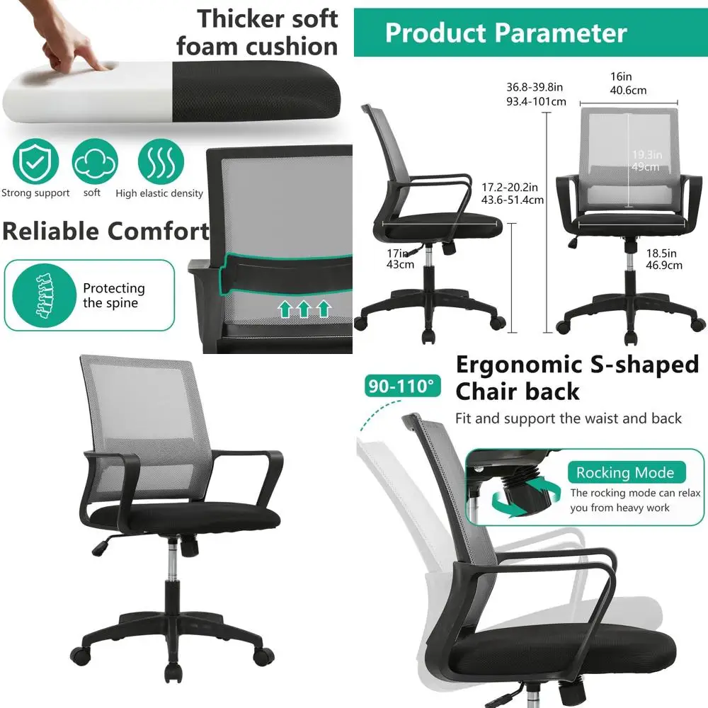 

Ergonomic Mesh Mid-Back Office Chair for Home Desk, Grey