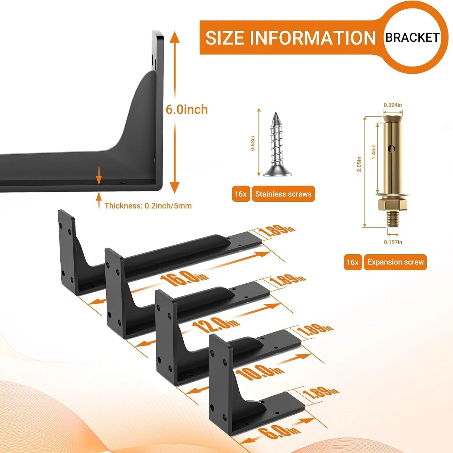 12-Inch Shelf Brackets (Pack of 2 or 4): Heavy-Duty Wall-Mounted Metal L-Brackets (1/5-Inch Thick) with Black Coating – Floating Shelf Supports for DIY Decor