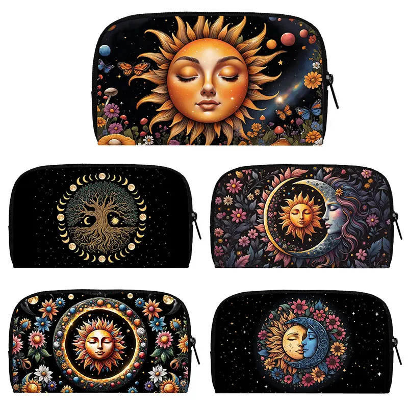 Sun and Moon Boho Print Wallet Mystic Stars Space Purses Phone Credit Card Holder Psychedelic Sunflower Coin Bag Long Wallets