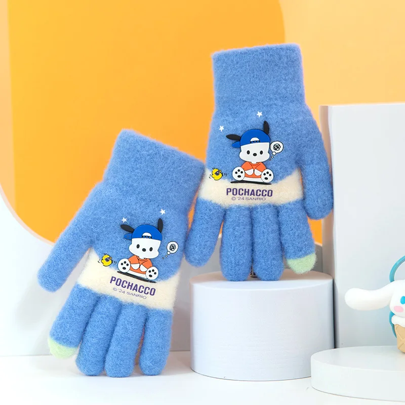 Sanrio children\'s gloves cartoon full-finger fall and winter warm baby gloves 7-12 years old boys and girls school gloves