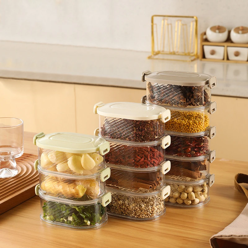 

5Layers Transparent Spice Box With Lid Kitchen Seasoning Jar Leak-proof Stackable Food Container Fruit Grain Nut Storage Box