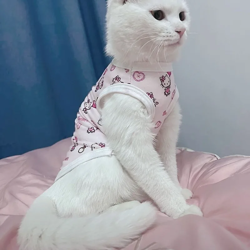 ملابس لطيفة للقطط الأليفة هالو كيتي، رسوم متحركة لطيفة، سترة ناعمة ومريحة مضادة للتساقط، طباعة وردية جديدة كاواي، هدية العيد #1