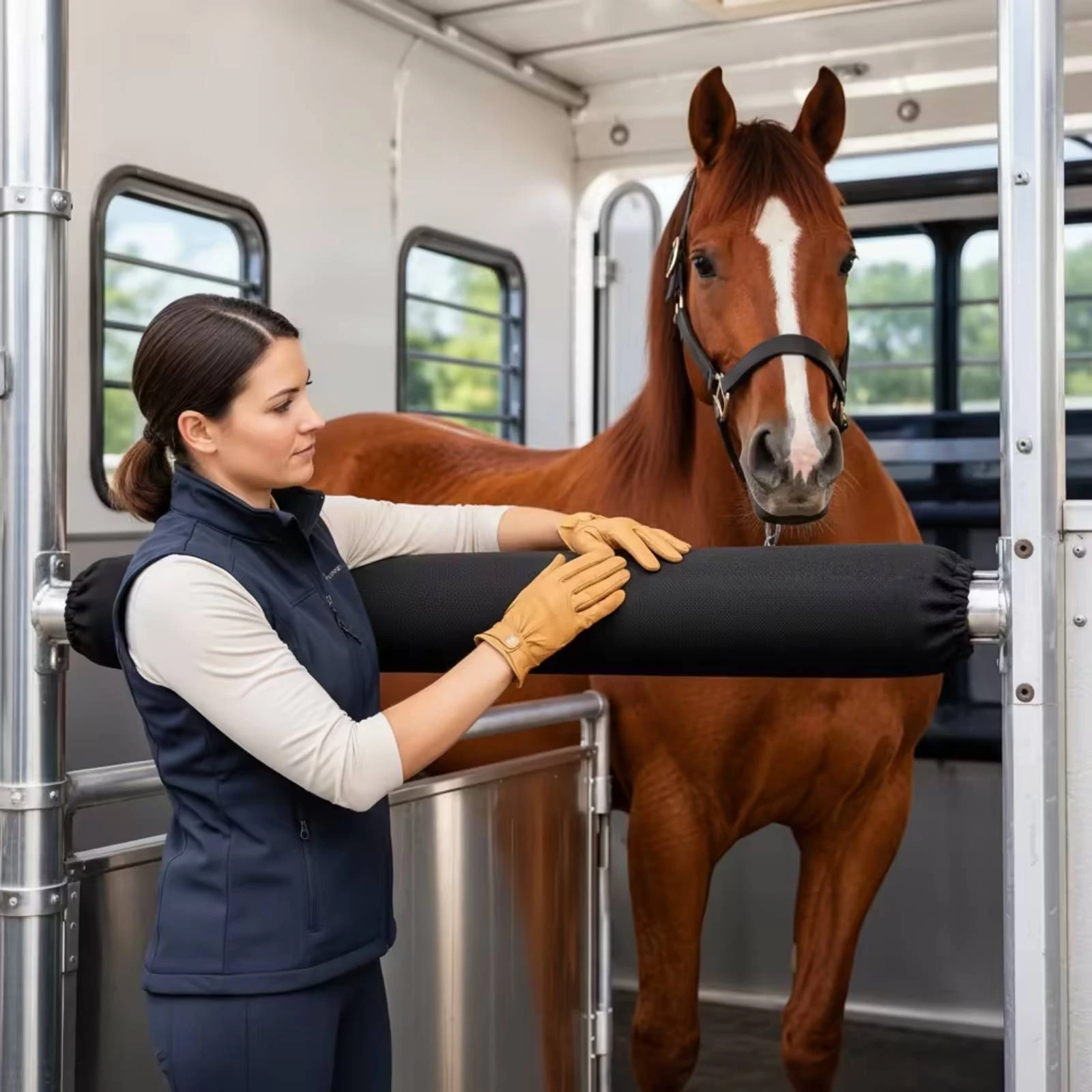 Tear Resistant Trailer Crossbar Cover Waterproof Padded Sleeve with Touch Fastener Protection for Horse Trailers Travel