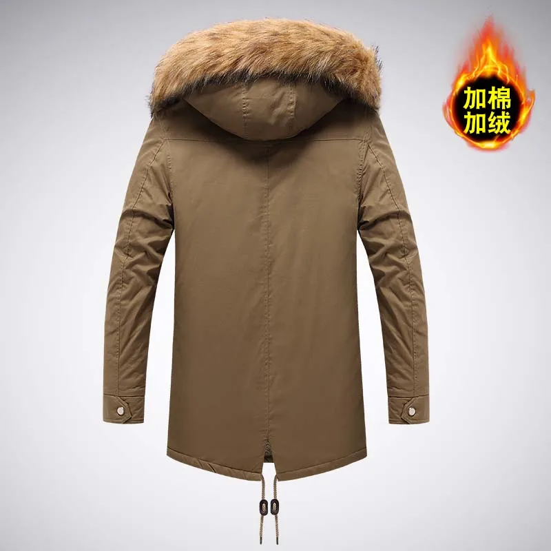 Parka de lã longa acolchoada masculina, jaqueta extragrande, jaqueta extragrande, casaco grosso, mais veludo, quente, casual, ao ar livre, marca, manter aquecido, inverno