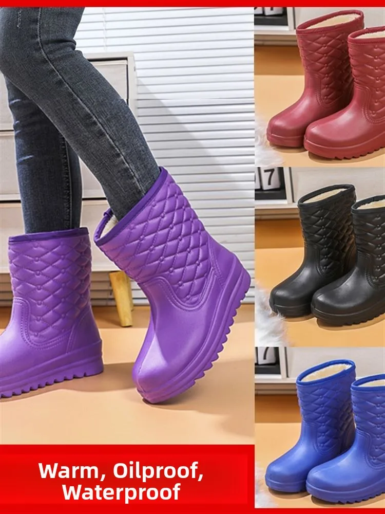 

Fce Lined Anti-Slip Warm Waterproof Rain Boots One-Piece Laundry Work oes Student Korean Sle Boots EVA Kitchen Work oes