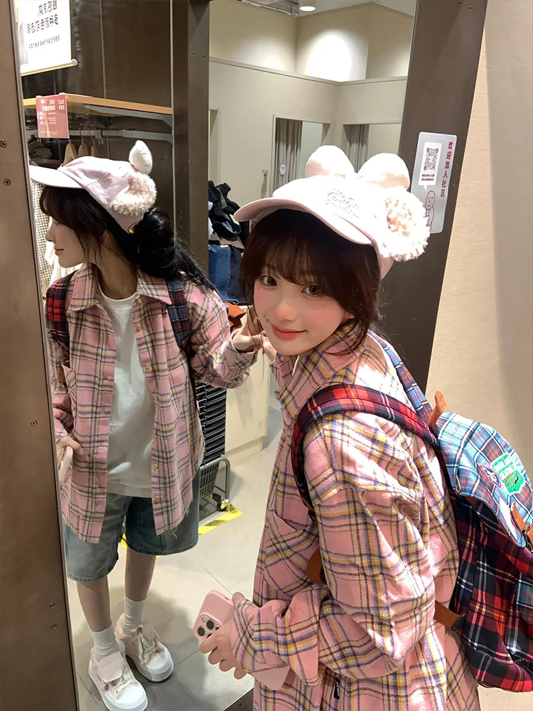 

Loose Women's Long Sve irt Spring Autumn Casual Sle id Pattern Outerwear Cardigan Pink Korean Design Spring New