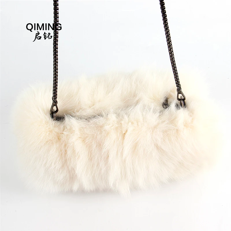 Real Fox Fur Lady\'s Small Flap Bag Mini Chain Messenger Bag One Shoulder Cross Body Bag Cute Fur Handbag Fox Hair Bag