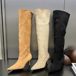 2025 Autumn Winter Sexy Thin Heels Knee-High Boots Women Pointed Toe Party Prom Ladies Shoes Elegant Long Botas De Mujer