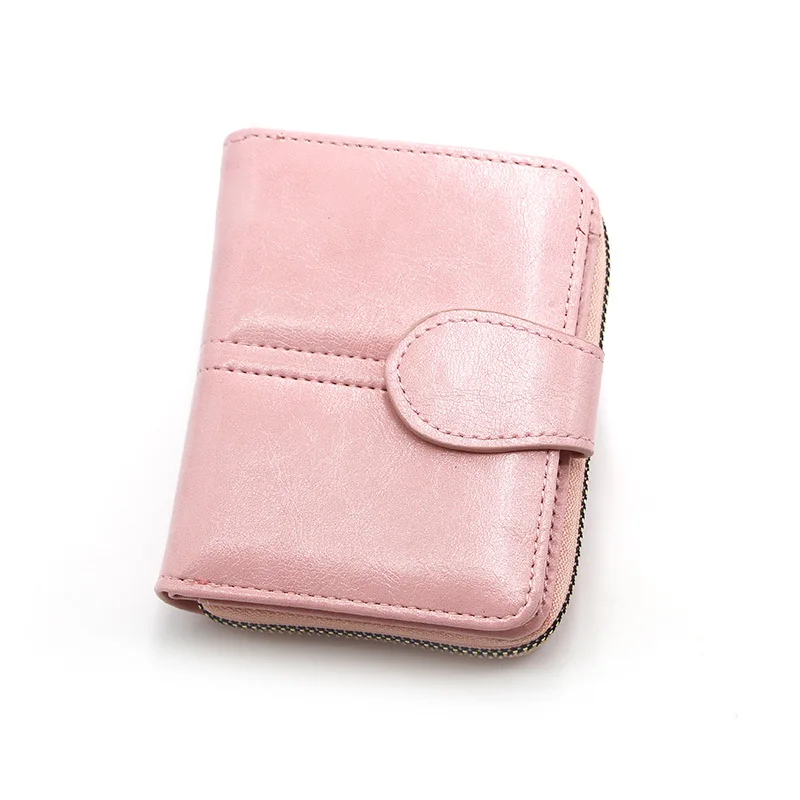 New Women's Short Bag Fashion Women's Zipper Wallet Vintage Oil Wax Leather Zero Card Bag