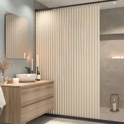 Folding Shower Curtain Magnetic Invisible Waterproof Linen Shower Curtain With Hooks For Household Hotel Homestay Bathroom Decor