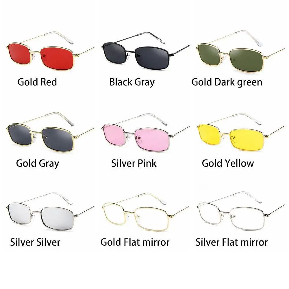 Unisex Small Retro Shades Rectangle Sunglasses Colorful UV400 Metal Frame Clear Lens Sun Glasses Goggles Eyewear for Men Women