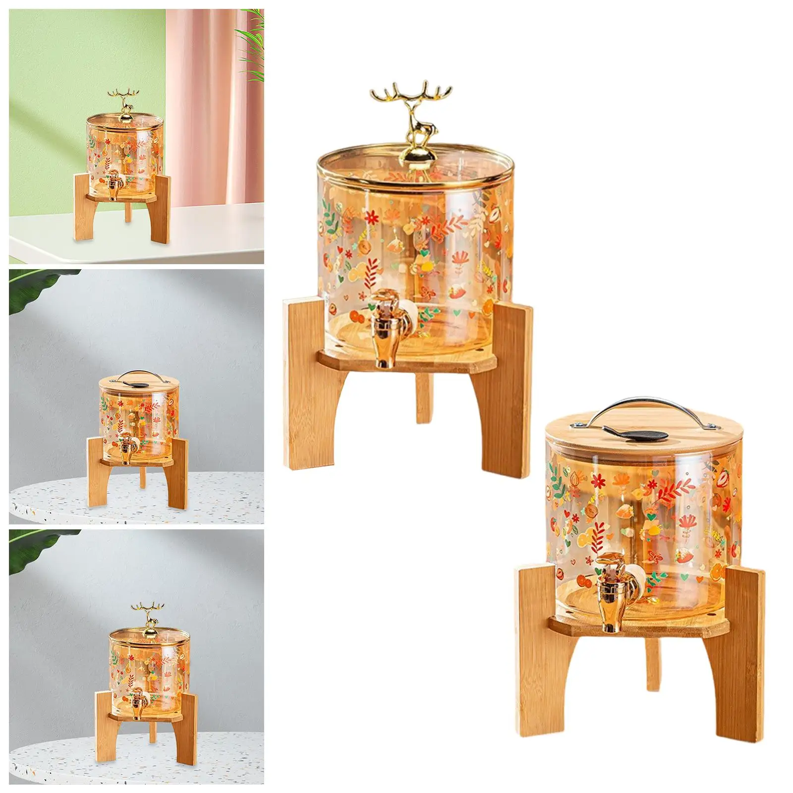 

Стеклянный диспенсер для напитков Диспенсер для лимонада 2,6 л Герметичная деревянная подставка Держатель для напитков