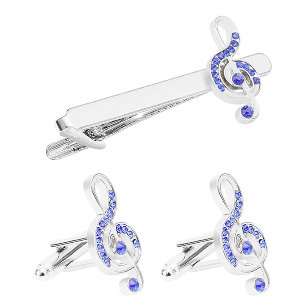 1 مجموعة الرجال زر الكم التعادل كليب قميص الأعمال حجر الراين الموسيقى ملاحظة ربطة العنق بار كليب الكلاسيكية اكسسوارات أنيقة للاجتماعات #3