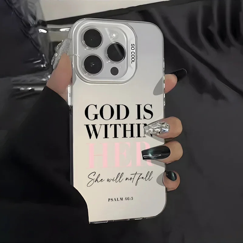 Pink Words Psalm Christian Quote Aesthetic Case for IPhone16 11 15 14 13 12 Pro Max Plus Black and Silvery Shockproof Gifts