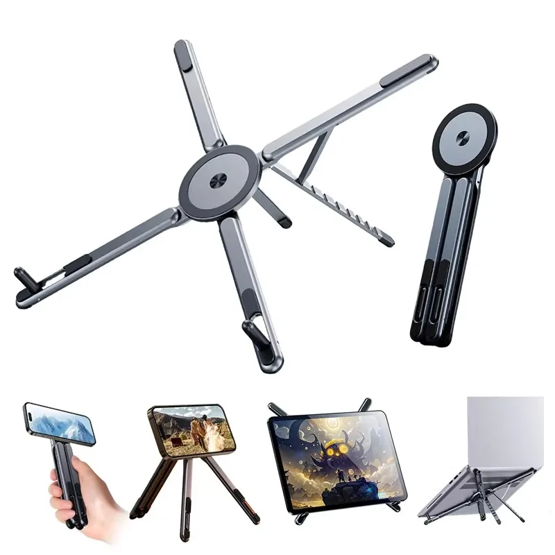 Portable Magnetic Phone Holder & Selfie Stick 3-in-1 Foldable Tripod Stand for IPhone IPad Tablet Laptop Desktop Use