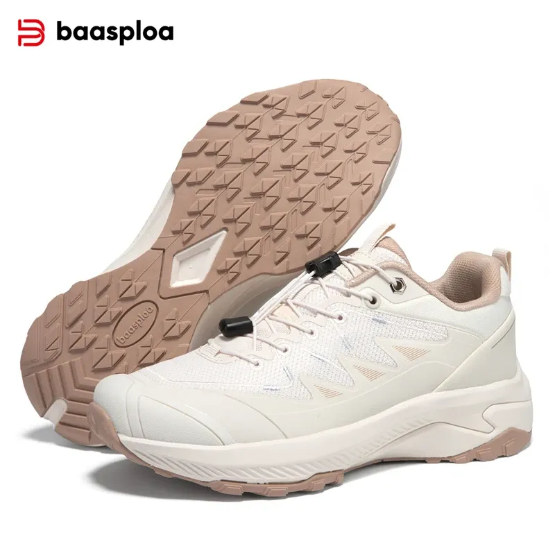  Baasploa New Hiking Shoes Women Lightweight Mesh Elastic Buckle Walking Shoes Female Outdoor Climbing Breathable Anti-slip Sneak 