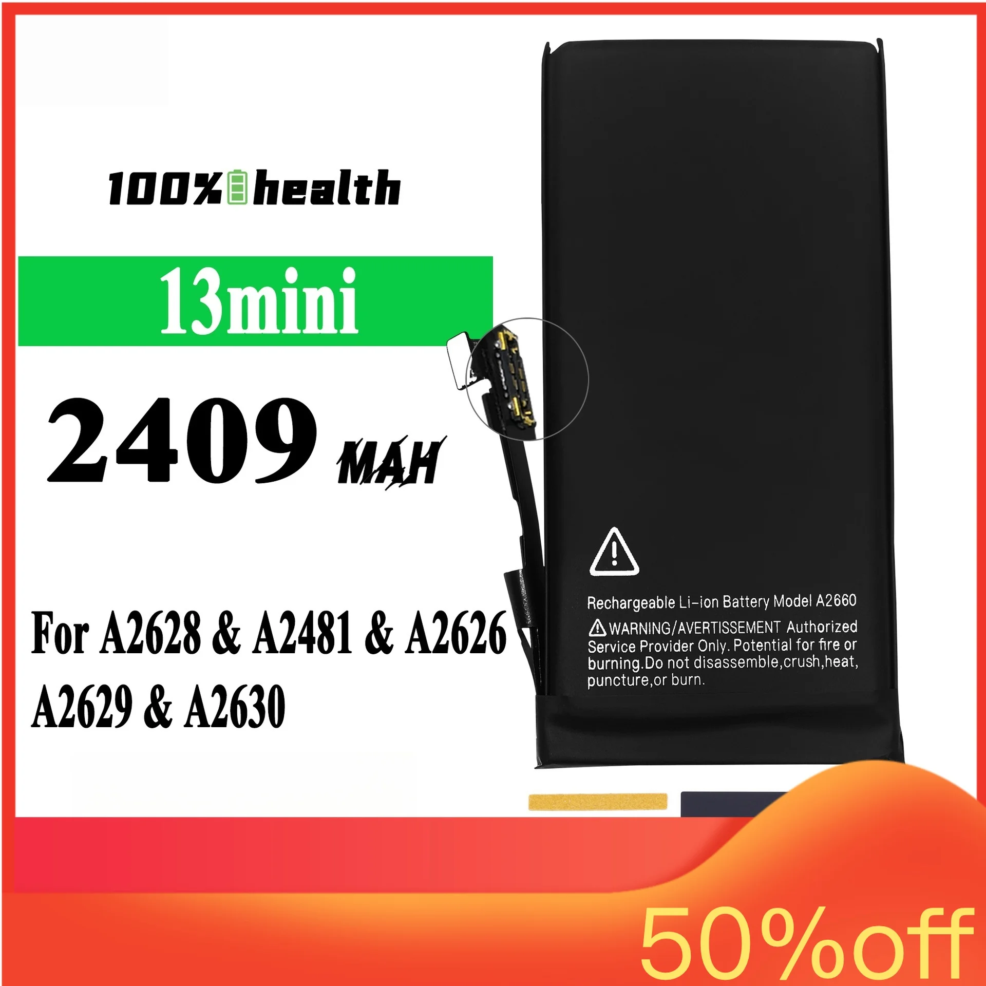 2409mAh for Apple IPhone 13mini Phone Battery for A2628 A2481 A2626 A2629 A2630 Brand New Zero Cycle Lithium Battery