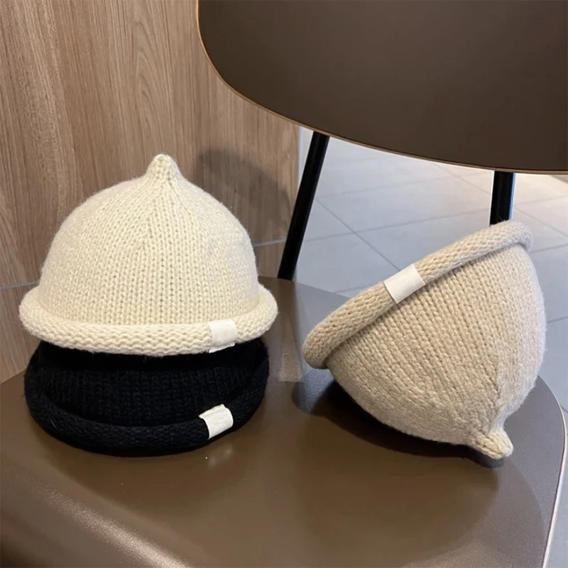 Korean Kids Pullover Cap Winter Warm Woolen Knit Hat 1-4year Children Sweater Melon Cap Solid Color Crochet Bonnet Baby Beanies