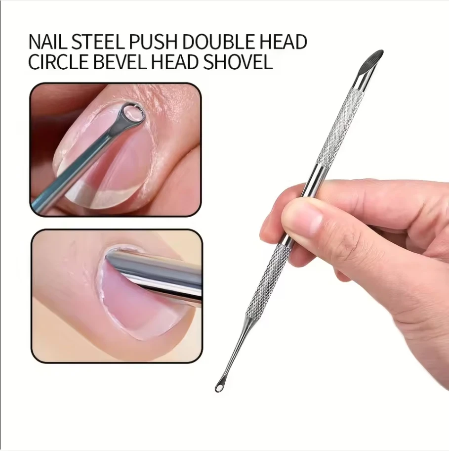 Double-Headed Stainless Steel Cuticle Remover Nail Pusher Exfoliation Prep Tool  Bevel Shovel Manicure Pen