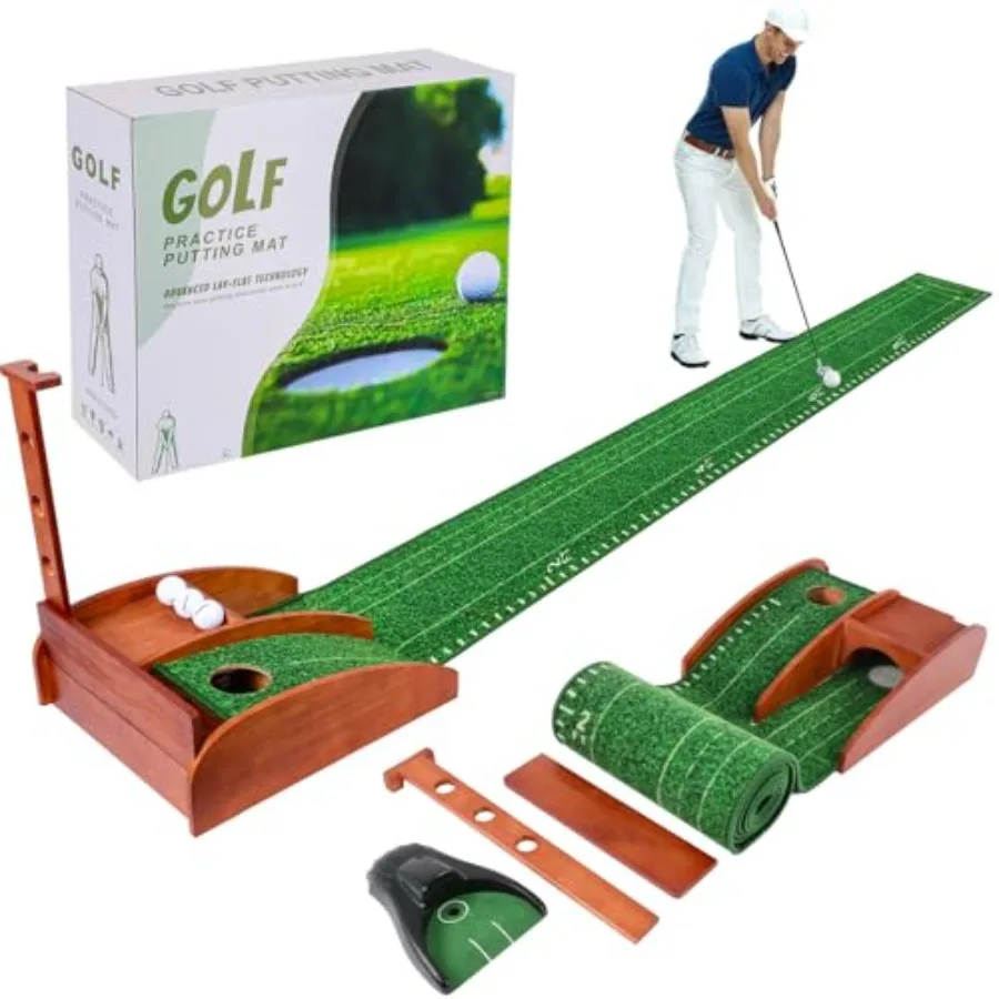 

Portable Golf Putting Mat with Auto Ball Return - Practice Putting Green Training Mat for Indoor and Outdoor, Home, Backyard, O