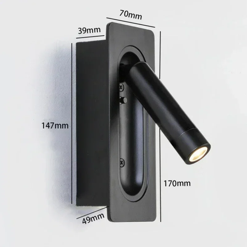 LED Ambient Reading Light Adjustable Recessed Wall Light Wide Voltage 85V-265V Indoor Rotatable Bedside Reading Light