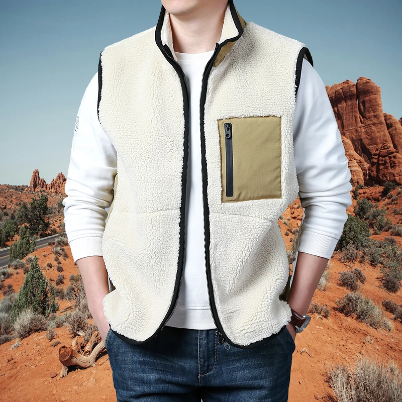 

Мужской зимний жилет из меха ягненка, куртка без рукавов, жилет, мужской модный жилет размера плюс 6XL, мужской теплый флисовый утепленный мотоциклетный жилет