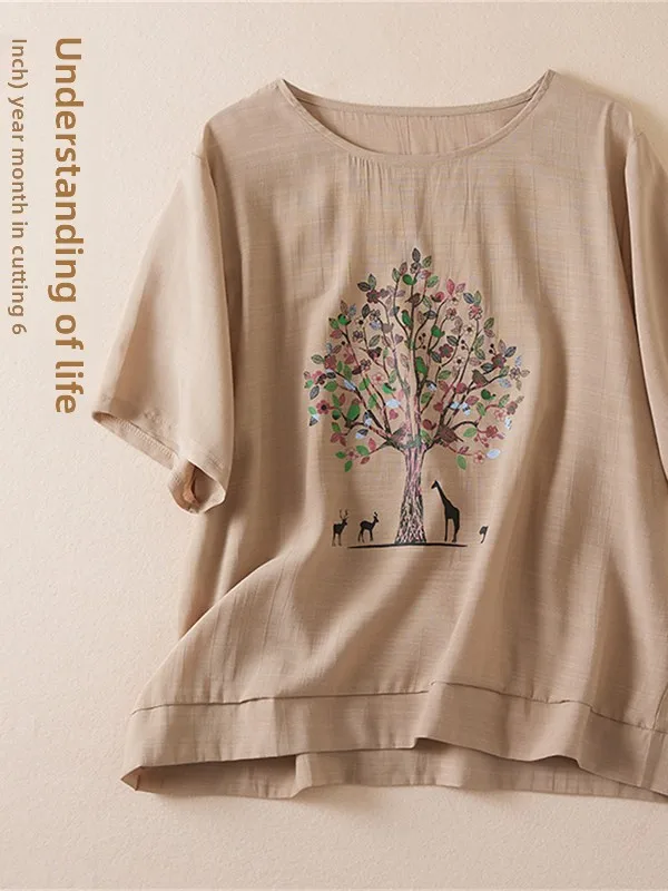 Sommer Casual Lose Baumwolle Leinen ort Sve runde Ne T-shirt frauen Top Vielseitig Bequem Große Größe Straße Sle