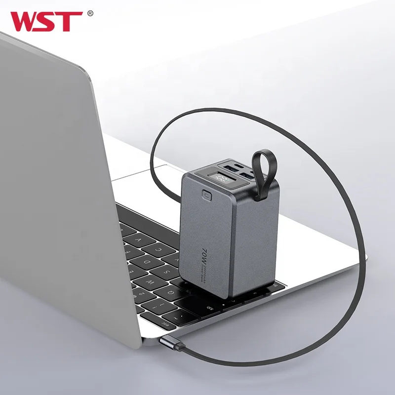 

WST New Arrival Power Banks PD 70W Fast Charging LED Digital Display High Capacity 20000mah Power Bank Built in Cable for Laptop