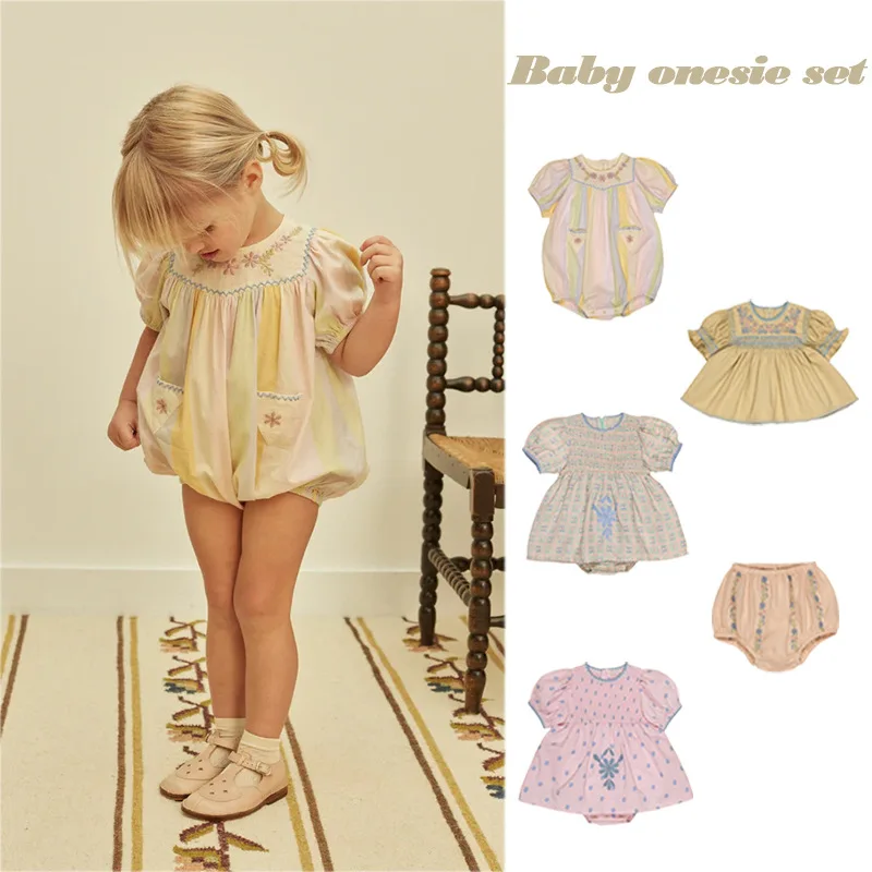 

Baby Girl Shirt 2026APO Summer Baby and Toddler Vintage Embroidered Floral Blouse Flowered Bloomers Baby Romper