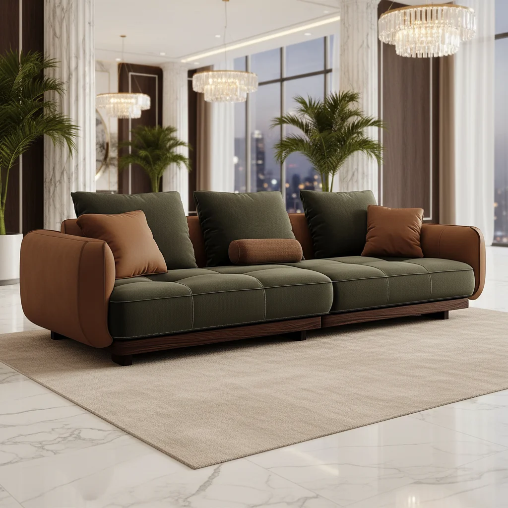

&c Monroe Mid-Century Modern Three Seat Sofa Set Wood Metal Accent Designs for Hotel Use for Living Room