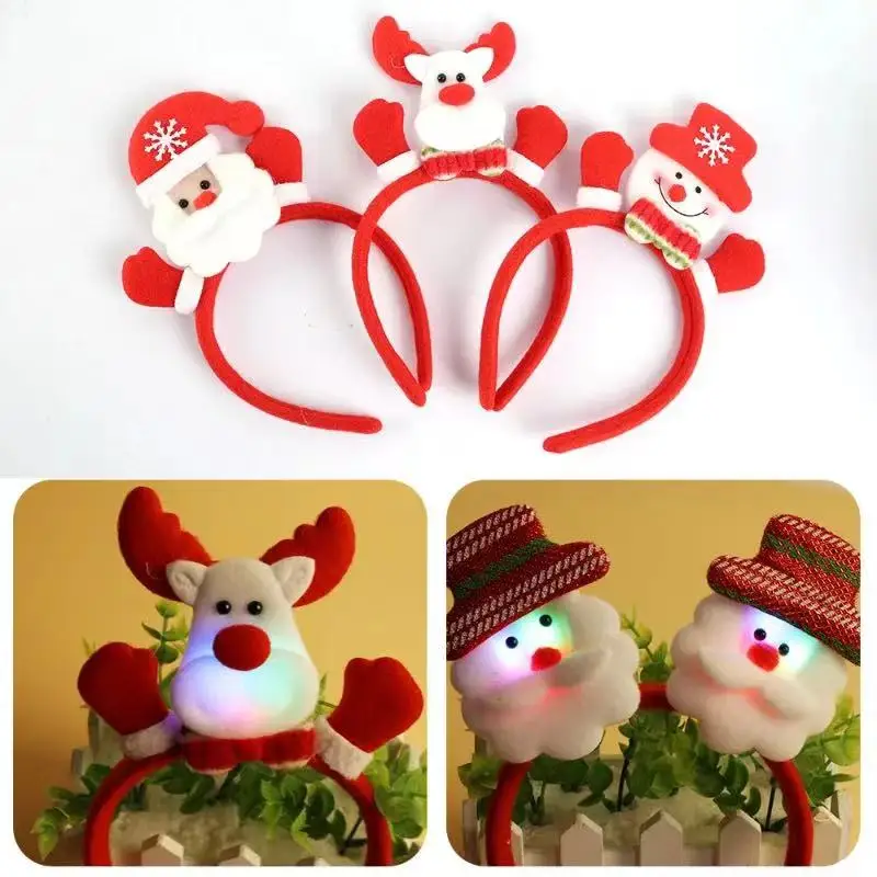 Christmas Headband Santa Claus Elk Antlers Reindeer Headband Cosplay Ears Led Glowing Ornaments Party Christmas Hair Accessories