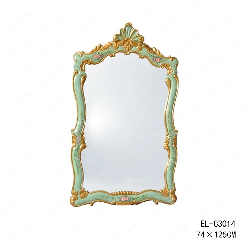 hand-painted wooden carved makeup mirror, luxurious multi-layer hand-painted turquoise foyer bedroom decorative mir