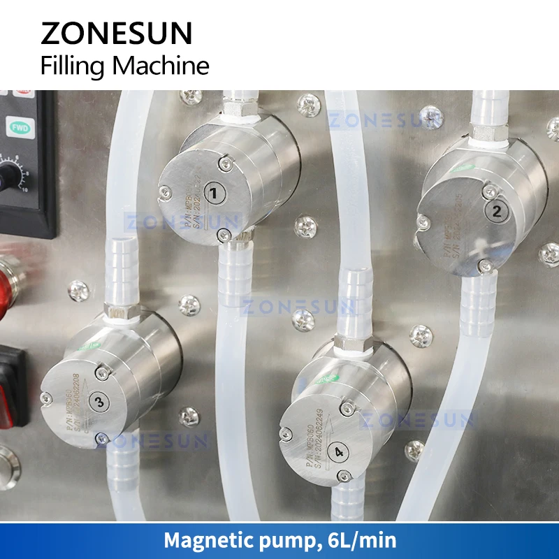 Zonesun ZS-DTMP4D Automatic Liquid Bottle Filling Machine Tabletop Essential Oil Juice Filler With Conveyor Diving Nozzles