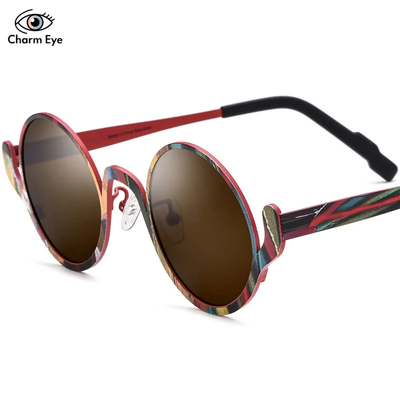 New Color Blocked Pure Titanium Circular Sunglasses for Men and Women Fashion Quirky Outdoor Polarized Driving UV400 Sun Glasses