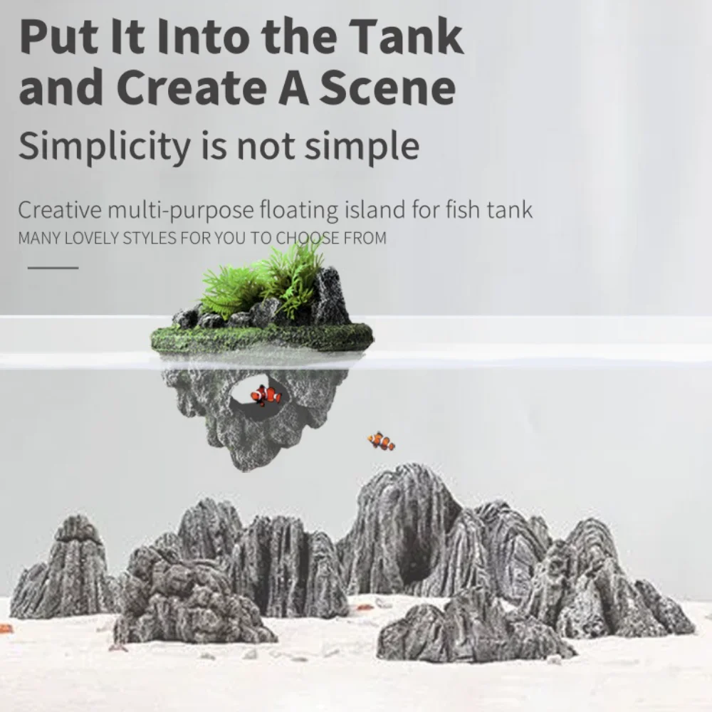 Suspended Island Fish Tank Decorative Creative Floating Stone Simulation Plants Caverns Crafts Ornaments Aquarium Accessories