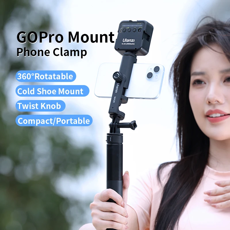 U​lanzi MA28 Gopro Mount Phone Clamp 360° Rotatable Universial Phone Climp Gopro Mount for Chest Strap Suction Cup Tripod