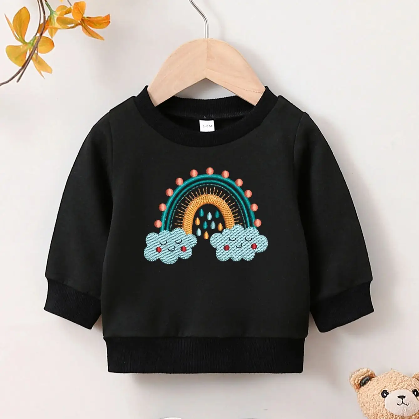 Autumn and winter baby girl round neck long sleeved casual cute cartoon hoodie suitable for ages 1-2