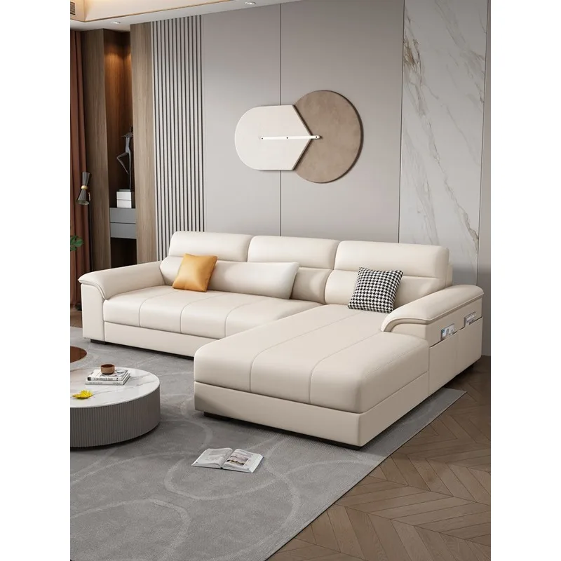 Light luxury, minimalist Nordic first-layer cowhide sofa, living room size apartment corner sofa