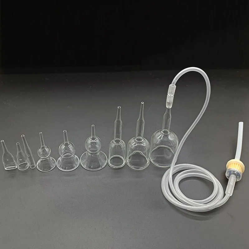 كوب مكنسة كهربائية زجاجية مع مرشح أنبوب للجسم آلة الحجامة شفط الأنابيب التصريف اللمفاوي الظهر الرقبة الذراع الساق تدليك الحلمة الرعاية