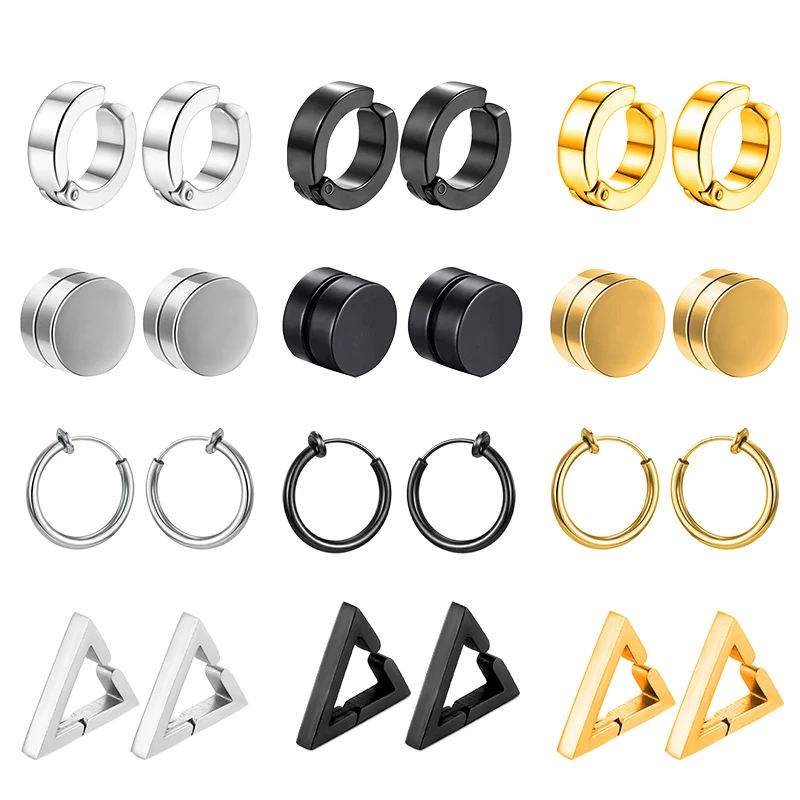 1 Pairs Gothic Fake Ear Clip Hoop Earrings for Men and Women Stainless Steel Painless Non Piercing Fake Earrings Jewelry Gifts