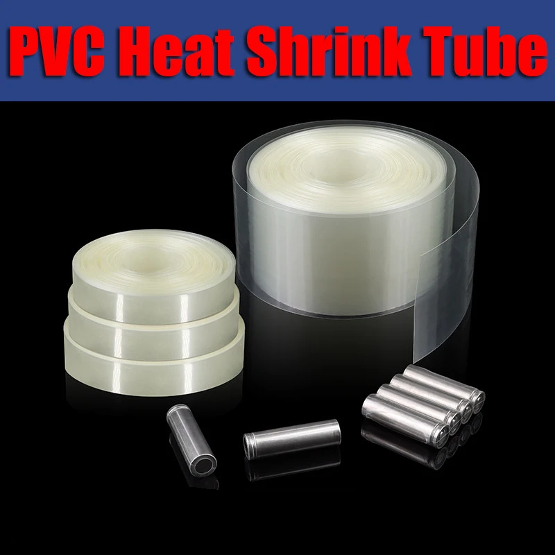 5M Transparenter PVC-Schrumpfschlauch, Breite 25mm ~ 200mm, für 18650 Akku-Ummantelung, Isolierte Kabelschutzhülle, Lithium-Folienhülle