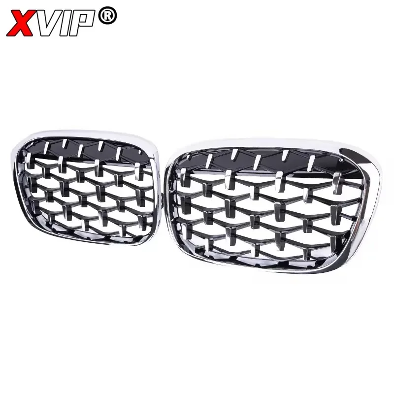 XVIP Carbon Double Line Style Front Racing Grilles For BMW X1 F48 F49 2016-2019 Chrome Diamonds Style Upper Grills Accessories