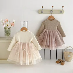 2024 New Autumn Girl Dress Baby Fashion Solid Color Knitted Sweater Simple and Casual Dress Toddler Girl Clothes
